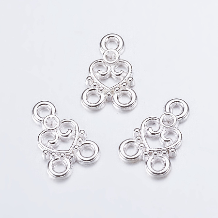 Honeyhandy Chandelier Component Links, 3 Loop Connectors, Valentine Ornaments, Alloy, Heart, Silver Color Plated, Lead Free, Nickel Free and Cadmium Free, about 15mm long, 11mm wide, 2mm thick, hole: 2mm
