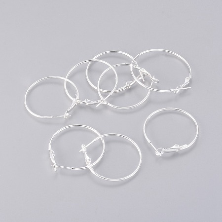 Honeyhandy Brass Hoop Earrings, Nickel Free, Silver Color Plated, 30x1.2mm