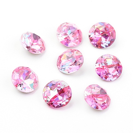 Honeyhandy Pointed Back & Back Plated K9 Glass Rhinestone Cabochons, Grade A, Two Tone, Shiny Laser Style, Faceted, Flat Round, Rose, 10x5mm