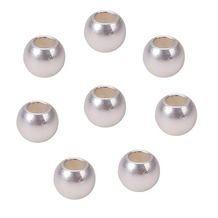 SUNNYCLUE 1 Box 8pcs 925 Sterling Silver Plated Seamless Smooth Round Ball Beads Spacer 9x8mm Large Hole Beads, Hole: 4.5mm for Jewelry Making Findings, Matte Silver
