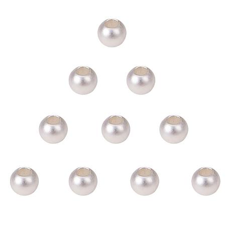 SUNNYCLUE 1 Box 10pcs 925 Sterling Silver Plated Seamless Smooth Round Ball Beads Spacer 4x3mm Hole: 1.6mm for Jewelry Making Findings, Matte Silver
