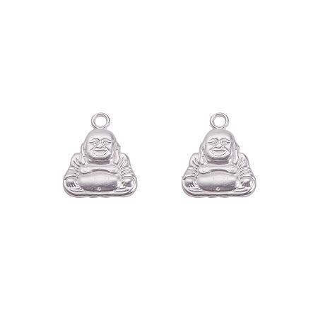 SUNNYCLUE 1 Box 2pcs 925 Sterling Silver Plated Hotei Buddha Charm Pendants Findings Accessory 25.5x21.5mm for DIY Jewelry Making Craft Supplies Nickel Free