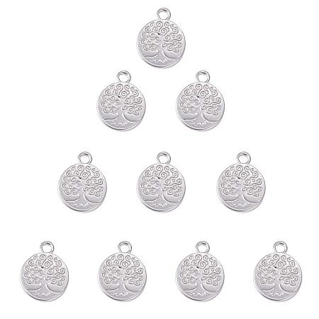 SUNNYCLUE 1 Box 10pcs 925 Sterling Silver Plated Tree of Life Charm Pendants Findings Flat Round 19x15mm for DIY Jewelry Bracelet Necklace Making, Matte Silver