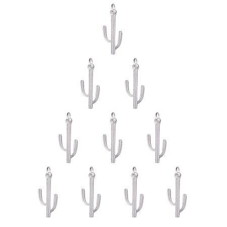 SUNNYCLUE 1 Box 10pcs 925 Sterling Silver Plated Jewelry Making Cactus Charms Pendants Findings 27.5x12mm for DIY Bracelet Necklace Making