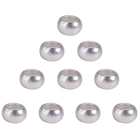 SUNNYCLUE 1 Box 10pcs 925 Sterling Silver Plated Alloy Spacer Beads 5mm Tiny Smooth Rondelle Large Hole Round Loose Beads for DIY Jewelry Making