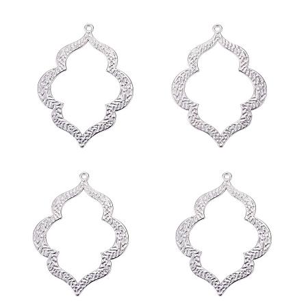 SUNNYCLUE 1 Box 4pcs 925 Sterling Silver Plated Alloy Big Hollow Flower Charms Pendants Jewelry Findings Accessory 54x39mm for Bracelet Necklace Making Craft, Matte Silver