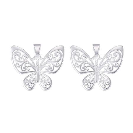 SUNNYCLUE 1 Box 2pcs 925 Sterling Silver Plated Filigree Butterfly Charm Pendant Connector 47.5x56x3mm for DIY Jewelry Making Findings Accessories