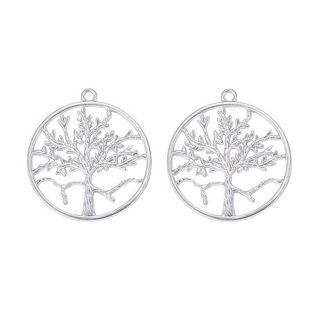 SUNNYCLUE 1 Box 2pcs 925 Sterling Silver Plated Tree of Life Charm Pendants Findings Flat Round 61.5x55mm for DIY Jewelry Bracelet Necklace Making, Matte Silver