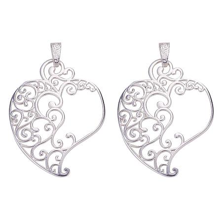 SUNNYCLUE 1 Bag 2pcs 925 Sterling Silver Plated Filigree Love Hollow Heart Charms Pendants Jewelry Findings 80x61x2mm for DIY Jewelry Bracelet Necklace Making Craft