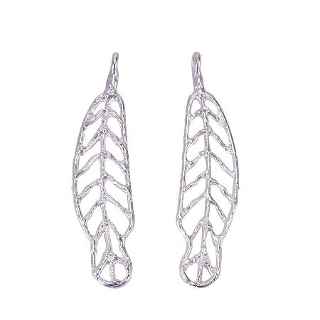 SUNNYCLUE 1 Box 2pcs 925 Sterling Silver Plated Big Hollow Leaf Tree Leaves Branch Charm Pendant Connector 90.5x21.5mm for DIY Jewelry Making Findings