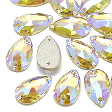 Honeyhandy Sew on Rhinestone, K9 Glass Rhinestone, Two Holes, Garments Accessories, Random Color Back Plated, Faceted, teardrop, Paradise Shine, 28x16.5x6.5mm, Hole: 1mm