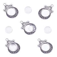 PandaHall Elite 20 Sets Tibetan Styles Alloy Pendant Trays Round Bezel with 12mm Glass Cabochon Round Clear Dome Tiles for Crafting DIY Jewelry Making Antique Silver