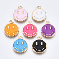 Honeyhandy Alloy Enamel Charms, Cadmium Free & Lead Free, Smiling Face, Light Gold, Mixed Color, 14.5x12x1.5mm, Hole: 1.5mm