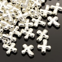 Honeyhandy Alloy Beads, Cross, Lead Free and Cadmium Free, Silver Color Plated, 14x12.5x4mm