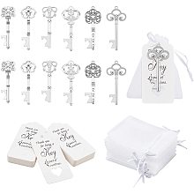 NBEADS 60 Pcs Alloy Key Bottle Openers in 6 Styles, with 60 Pcs Paper Display Cards and 60 Pcs Organza Bags for Wedding Party Favor Rustic Decoration