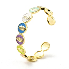 Honeyhandy Flat Round with Jesus Christ Enamel Cuff Bangle, Real 18K Gold Plated Brass Open Bangle for Religion, Cadmium Free & Lead Free, Colorful, Inner Diameter: 2-1/4 inch(5.6cm)