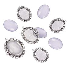 ARRICRAFT 5 Sets 40x30mm Oval Clear Glass Cabochon Cover and 61x48mm Antique Silver Tibetan Style Pendant Cabochon Settings for DIY