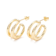 ARRICRAFT Wire Wrap C-shape Stud Earrings, Half Hoop Earrings, Brass Open Hoop Earrings for Women, Real 18K Gold Plated, 18x25x8mm, Pin: 0.6mm