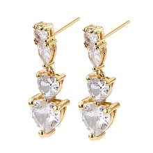 Honeyhandy Heart Clear Cubic Zirconia Drop Earring, Dainty Dangle Stud Earrings for Her, Cadmium Free & Lead Free, Real 18K Gold Plated, 28.5mm, Pin: 0.8mm