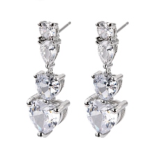 Honeyhandy Heart Clear Cubic Zirconia Drop Earring, Dainty Dangle Stud Earrings for Her, Cadmium Free & Lead Free, Platinum, 28.5mm, Pin: 0.8mm