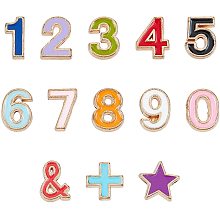 SUPERFINDINGS aboout 52pcs Colorful Alloy Enamel Beads Number 0 to 9 and Star and Plus Sign Shape Charms Light Gold Numeral 1.5mm Hole Beads for Necklace Bracelet DIY Jewelry Making