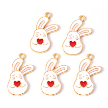 ARRICRAFT Alloy Enamel Pendants, Light Gold, Cadmium Free & Lead Free, Rabbit with Heart, Red, 25x15x1mm, Hole: 1.8mm