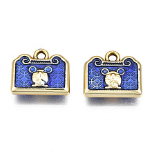 ARRICRAFT Rack Plating Alloy Enamel Charms, Cadmium Free & Lead Free, Bag Shape, Light Gold, Medium Blue, 12x14x4.5mm, Hole: 1.6mm