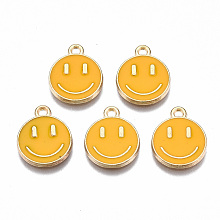 Honeyhandy Alloy Enamel Charms, Cadmium Free & Lead Free, Smiling Face, Light Gold, Gold, 14.5x12x1.5mm, Hole: 1.5mm