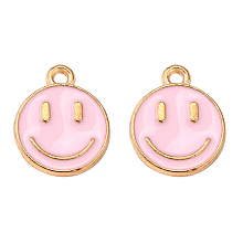 Honeyhandy Alloy Enamel Charms, Cadmium Free & Lead Free, Smiling Face, Light Gold, Pearl Pink, 14.5x12x1.5mm, Hole: 1.5mm