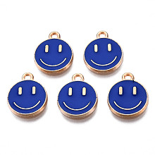 Honeyhandy Alloy Enamel Charms, Cadmium Free & Lead Free, Smiling Face, Light Gold, Dark Blue, 14.5x12x1.5mm, Hole: 1.5mm