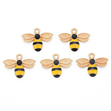 Honeyhandy Alloy Enamel Pendants, Cadmium Free & Lead Free, Light Gold, Bees, Gold & Black, 17.5x22.5x4mm, Hole: 2mm