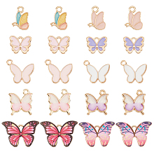 SUNNYCLUE 60Pcs Alloy Enamel Pendants, Cadmium Free & Lead Free, Butterfly, Light Gold, Mixed Color, 10~15x10.5~22x1.5~2mm, hole: 1.2~2mm, 6pcs/color