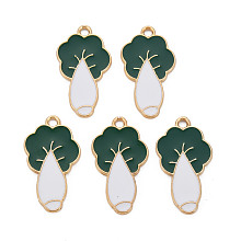 ARRICRAFT Alloy Enamel Pendants, Cadmium Free & Lead Free, Light Gold, Chinese Cabbage, Green, 26.5x15x1.5mm, Hole: 1.8mm