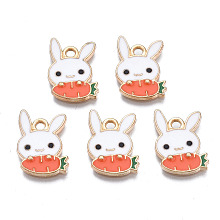 ARRICRAFT Alloy Enamel Pendants, Cadmium Free & Lead Free, Light Gold, Rabbit, White, 16x11.5x1.5mm, Hole: 1.6mm