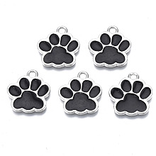 Honeyhandy Alloy Enamel Pendants, Cadmium Free & Lead Free, Dog Paw Prints, Black, 17.5x16x1.5mm, Hole: 2mm