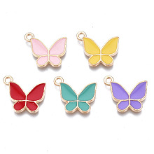 ARRICRAFT Alloy Enamel Pendants, Cadmium Free & Lead Free, Butterfly, Light Gold, Mixed Color, 15x17x2mm, Hole: 1.6mm