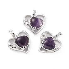 Honeyhandy Natural Amethyst Pendants, with Platinum Tone Brass Findings, Cadmium Free & Lead Free, Heart, Valentine's Day, 28x26x5mm, Hole: 8x5mm