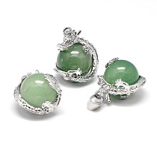 Honeyhandy Dragon Platinum Plated Brass Natural Green Aventurine Pendants, Cadmium Free & Lead Free, 26~27x22x17~18.5mm, Hole: 4x8.5mm