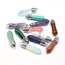 Honeyhandy Bullet Platinum Plated Alloy Natural & Synthetic Mixed Stone Pointed Pendants, Cadmium Free & Lead Free, 33~40x8~9mm, Hole: 3x4mm