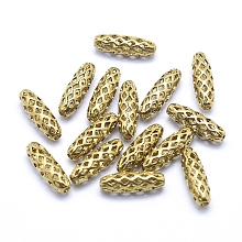 Honeyhandy Brass Filigree Beads, Lead Free & Cadmium Free & Nickel Free, Rice, Raw(Unplated), 12x4mm, Hole: 1mm