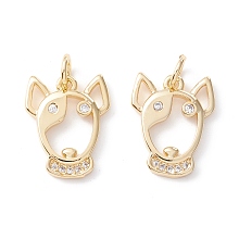 Honeyhandy Brass Micro Pave Clear Cubic Zirconia Pendants, Cadmium Free & Lead Free, Real 18K Gold Plated, Bull Terrier, Real 18K Gold Plated, 16x12x2mm, Hole: 3.5mm