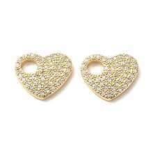 Honeyhandy Brass Micro Pave Cubic Zirconia Charms, Lead Free & Cadmium Free, Heart, Real 18K Gold Plated, 12.5x14x2mm, Hole: 4mm