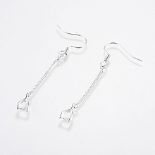 Honeyhandy Brass Earring Hooks, Ear Wire, with Ice Pick Pinch Bails and Twisted Chains, Long-Lasting Plated, Lead Free & Cadmium Free, Silver Color Plated, 53x6x3mm, Pin: about 0.7mm