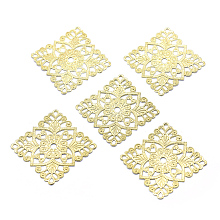 Honeyhandy Brass Filigree Joiners, Lead Free & Cadmium Free & Nickel Free, Rhombus, Raw(Unplated), 41x41x0.5mm, Hole: 3mm