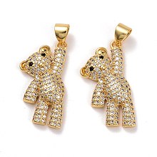 Honeyhandy Brass Micro Pave Clear Cubic Zirconia Pendants, Lead Free & Cadmium Free, Bear, Real 18K Gold Plated, 22.5x12.5x4mm, Hole: 4.5x3.5mm