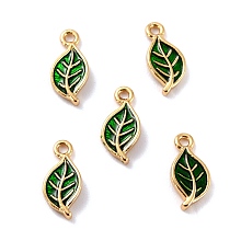 ARRICRAFT Brass Enamel Pendants, Long-Lasting Plated, Cadmium Free & Lead Free, Real 18K Gold Plated, Leaf, Dark Green, 10.5x5x1.5mm, Hole: 1mm