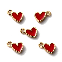 Honeyhandy Brass Enamel Pendants, Long-Lasting Plated, Cadmium Free & Lead Free, Real 18K Gold Plated, Heart, Red, 7.5x5x1.5mm, Hole: 1mm