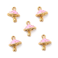 ARRICRAFT Brass Enamel Pendants, Long-Lasting Plated, Cadmium Free & Lead Free, Real 18K Gold Plated, Mushroom, Pink, 9.5x7.5x3.5mm, Hole: 1mm