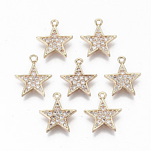 Honeyhandy Brass Micro Pave Cubic Zirconia Charms, Light Gold, Long-Lasting Plated, Cadmium Free & Lead Free, Star, Clear, 12.5x11x1.5mm, Hole: 1mm