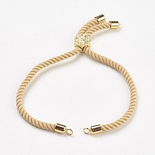 Honeyhandy Nylon Twisted Cord Bracelet Making, Slider Bracelet Making, with Brass Findings, Cadmium Free & Lead Free, Long-Lasting Plated, Tree of Life, Light Khaki, Real 18K Gold Plated, 210~220x2mm, Hole: 2mm